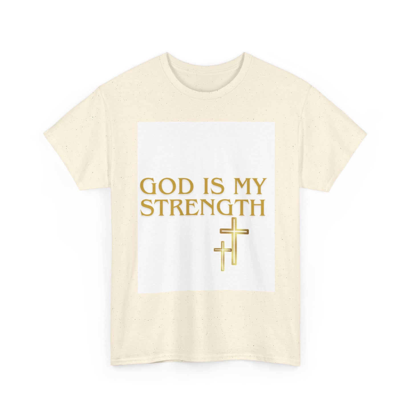 God Is My Strength Unisex T-Shirt — Inspirational Christian Tee with Gold Cross, Graphic tee Casual, regular fit,