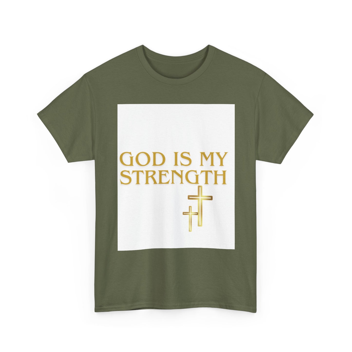 God Is My Strength Unisex T-Shirt — Inspirational Christian Tee with Gold Cross, Graphic tee Casual, regular fit,