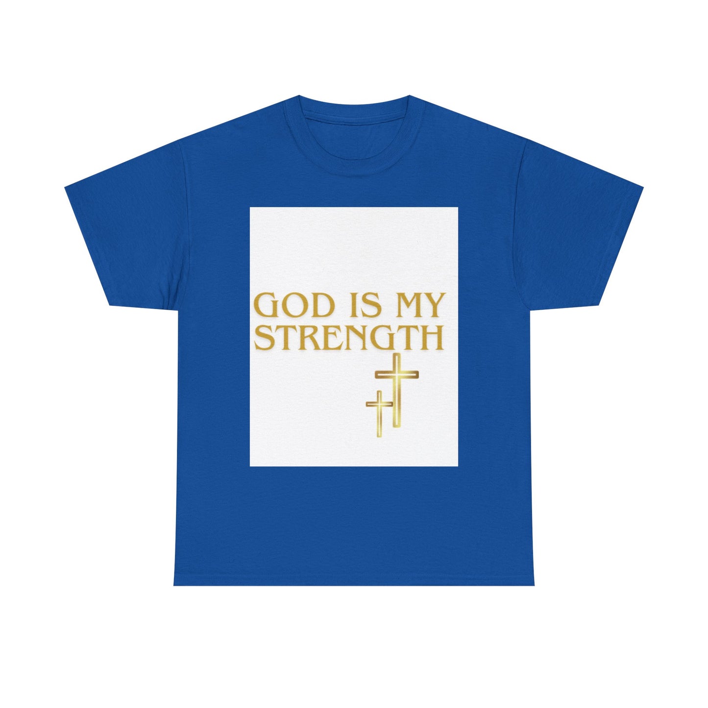 God Is My Strength Unisex T-Shirt — Inspirational Christian Tee with Gold Cross, Graphic tee Casual, regular fit,