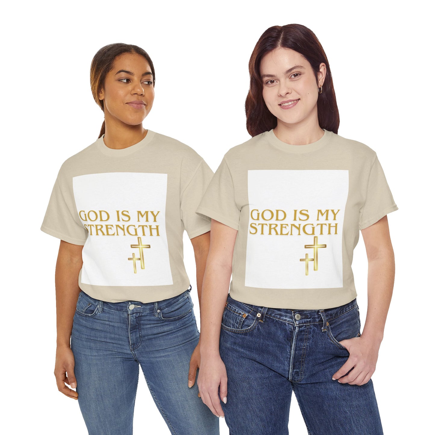 God Is My Strength Unisex T-Shirt — Inspirational Christian Tee with Gold Cross, Graphic tee Casual, regular fit,