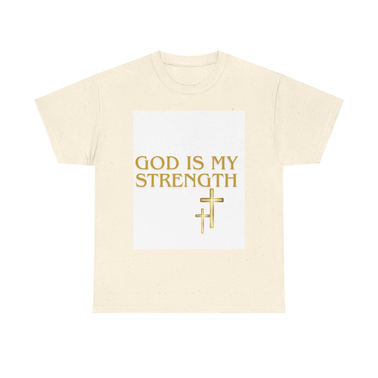 God Is My Strength Unisex T-Shirt — Inspirational Christian Tee with Gold Cross, Graphic tee Casual, regular fit,