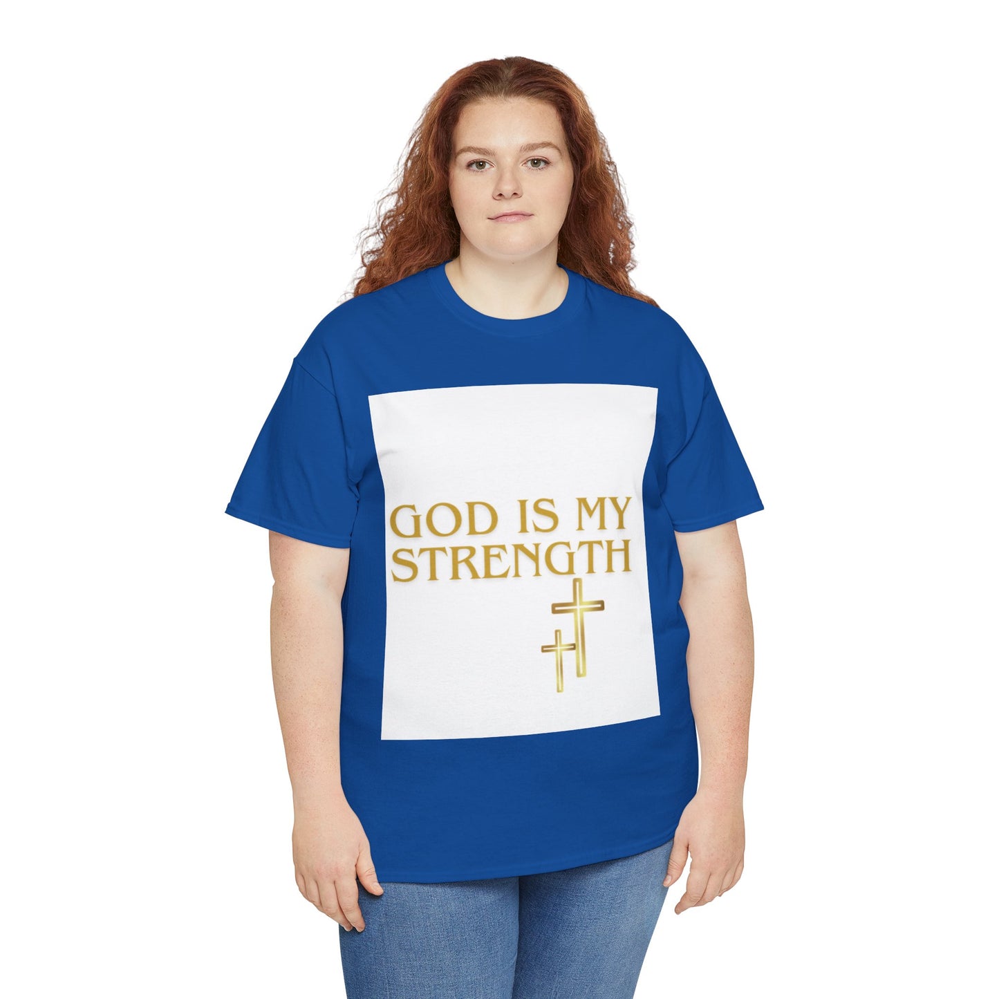God Is My Strength Unisex T-Shirt — Inspirational Christian Tee with Gold Cross, Graphic tee Casual, regular fit,
