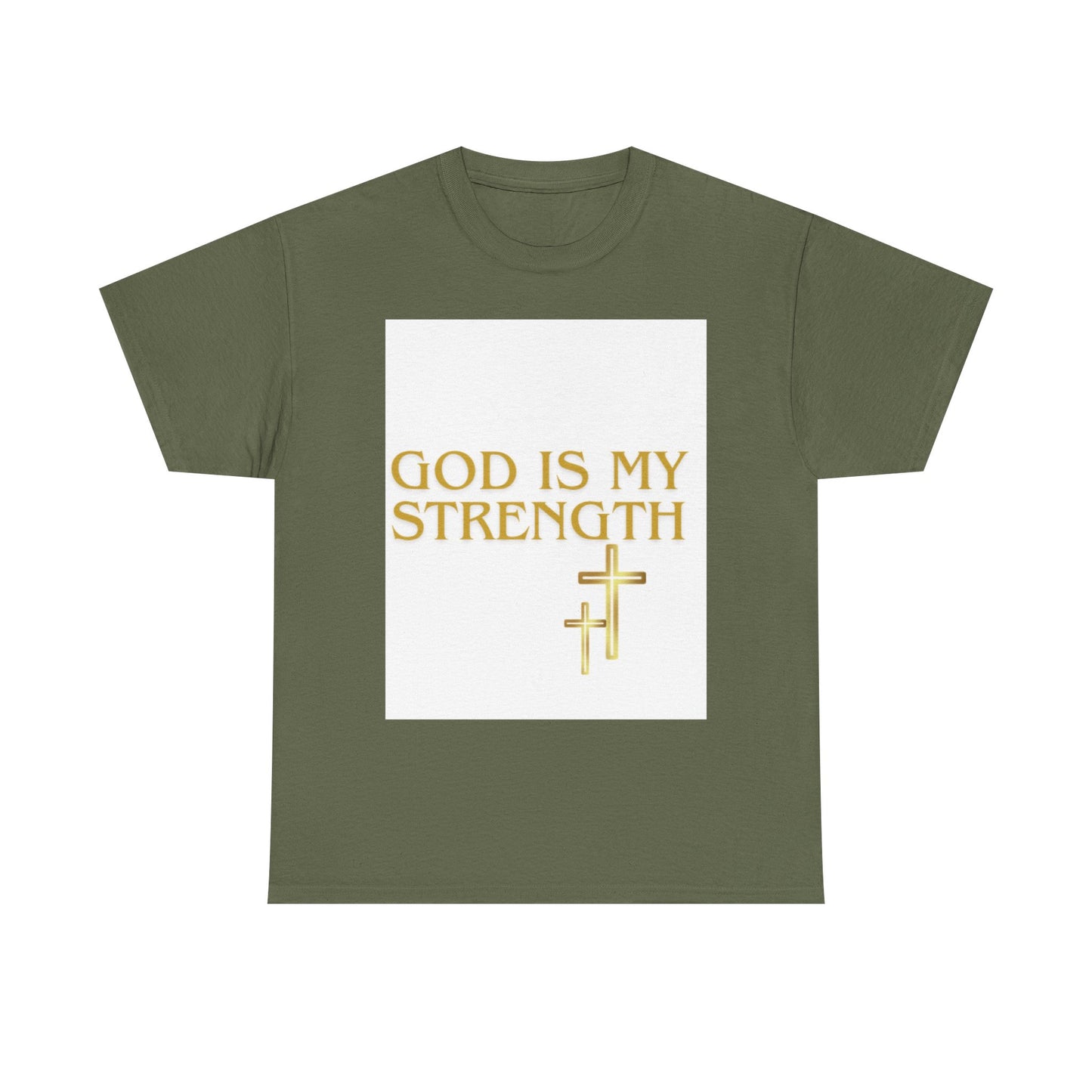 God Is My Strength Unisex T-Shirt — Inspirational Christian Tee with Gold Cross, Graphic tee Casual, regular fit,