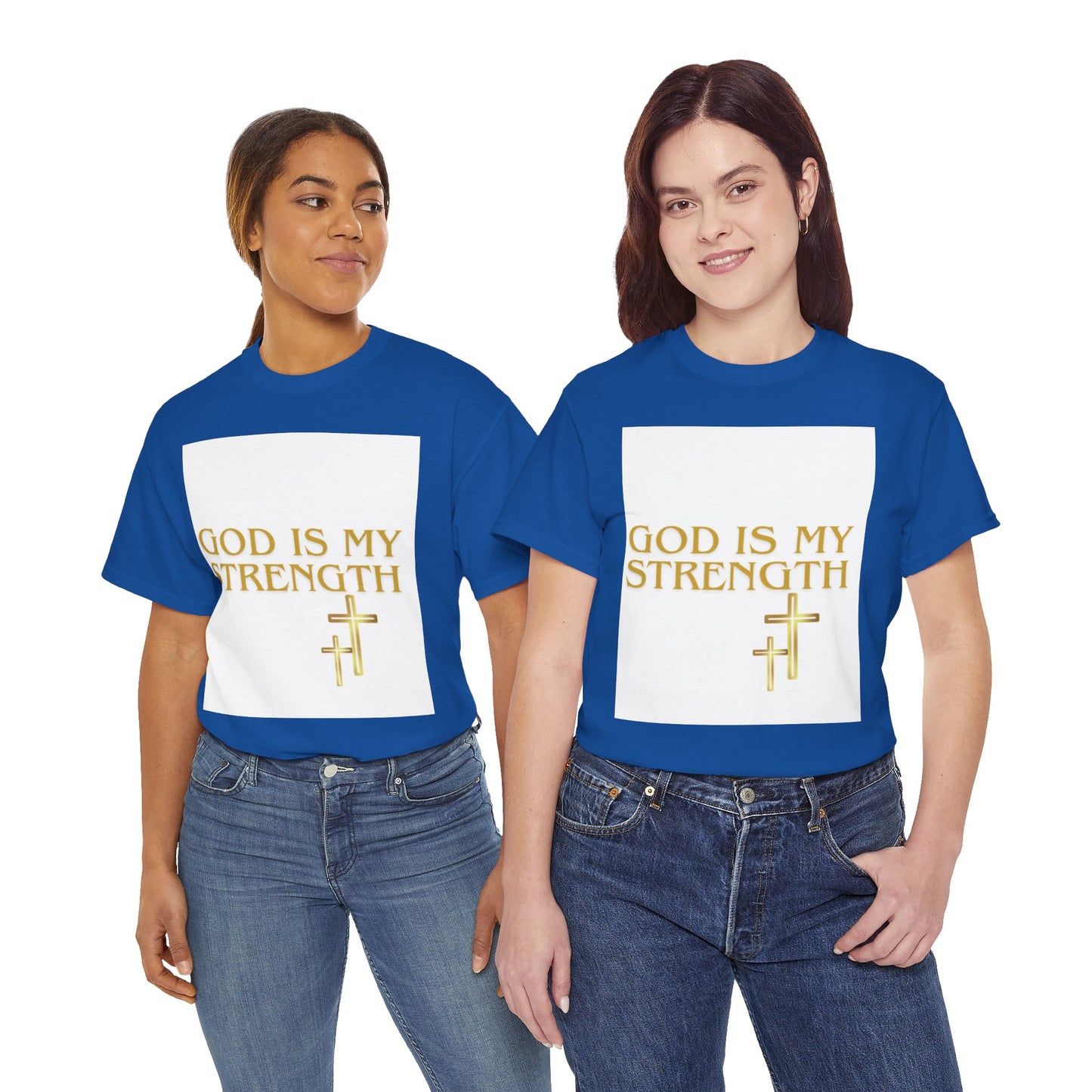 God Is My Strength Unisex T-Shirt — Inspirational Christian Tee with Gold Cross, Graphic tee Casual, regular fit,
