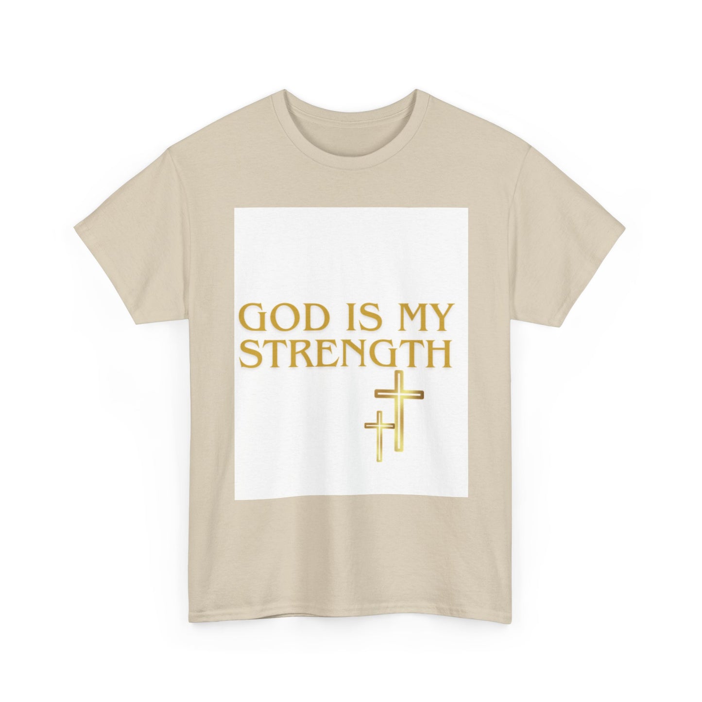 God Is My Strength Unisex T-Shirt — Inspirational Christian Tee with Gold Cross, Graphic tee Casual, regular fit,