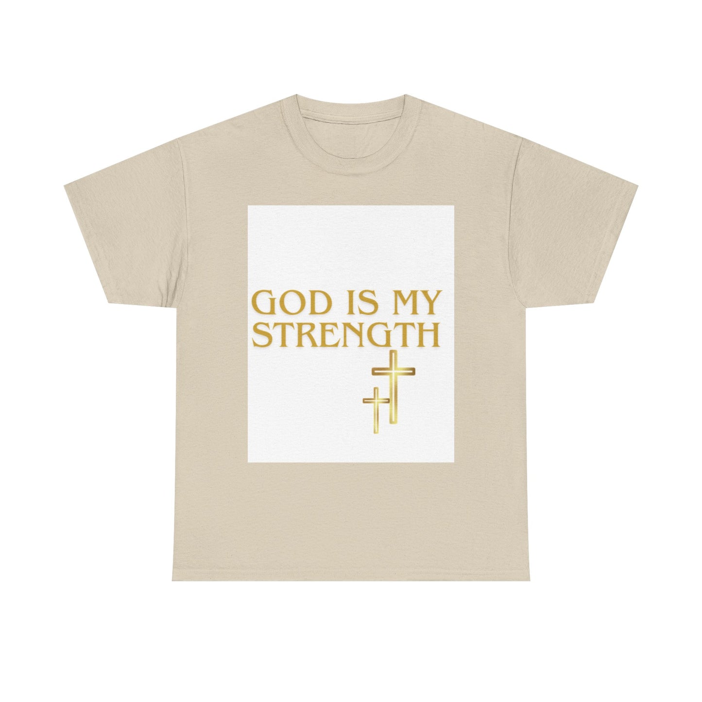 God Is My Strength Unisex T-Shirt — Inspirational Christian Tee with Gold Cross, Graphic tee Casual, regular fit,