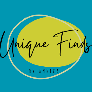 Logo with 'Unique Finds by Annika' text on a blue background